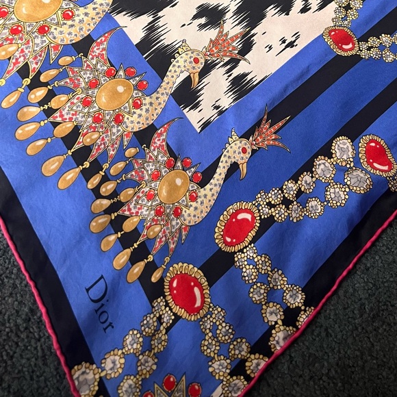 Christian Dior Jeweled Scarf. 100% Silk. Hand Rolled. Multicolor. Made in Italy. - Picture 6 of 13
